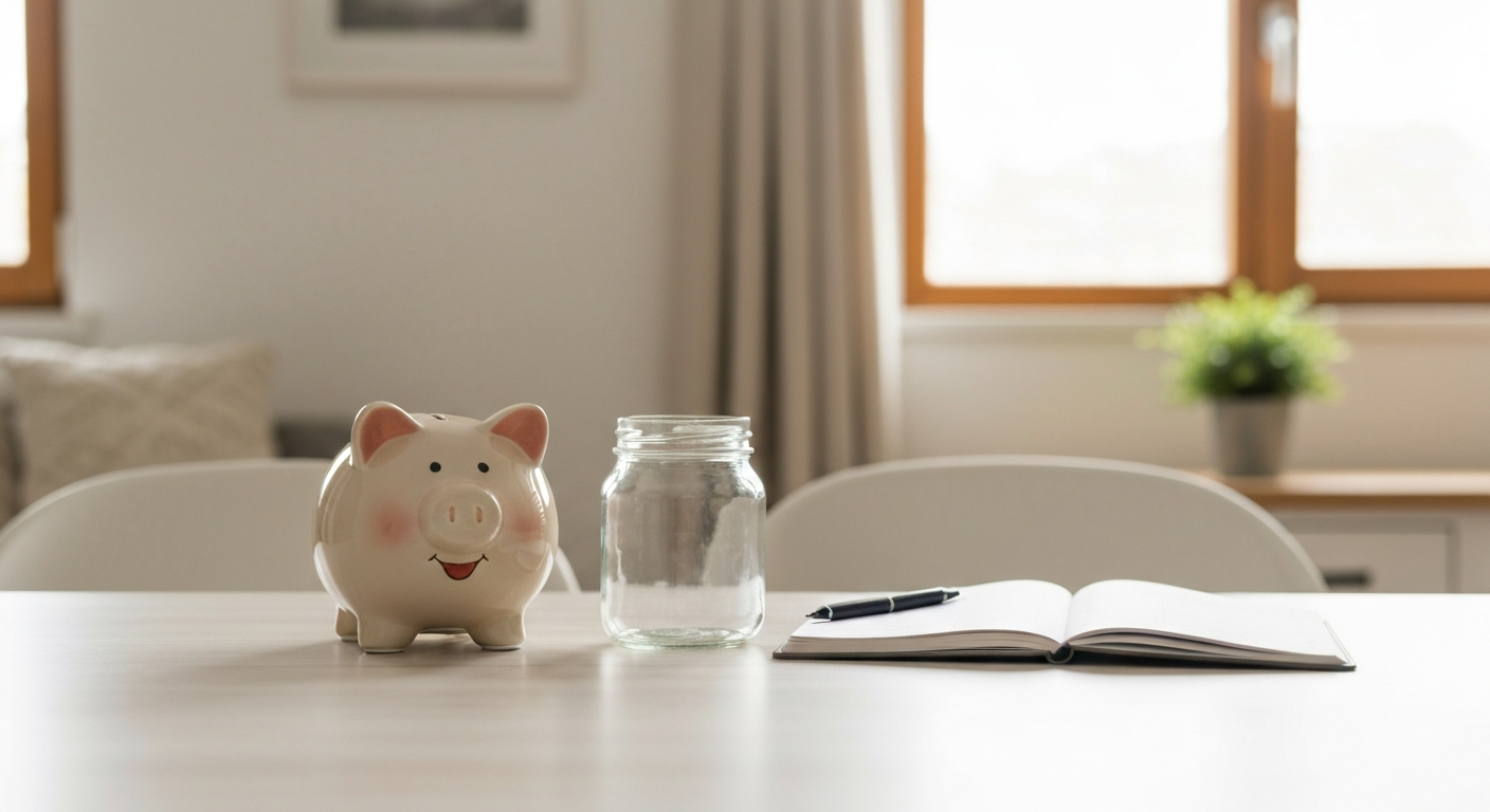 Cozy home interior with piggy bank and savings jar